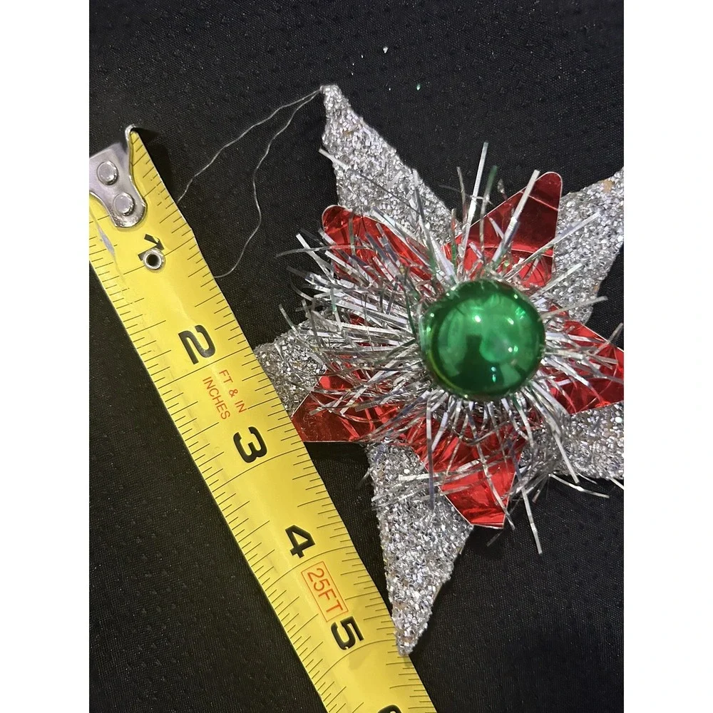 Vtg Christmas Ornaments Lot of 3 Mini Sled w Bottle Brush Trees + 2 Star Shapes